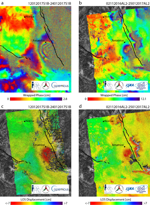 I terremoti dell'Italia centrale del 18 gennaio 2017 osservato dai satelliti Sentinel-1 e ALOS-2