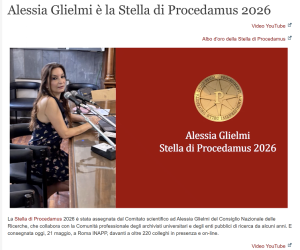 Premio “Stella Procedamus 2026” ad Alessia Glielmi, Responsabile gestione documentale e archivi del Cnr